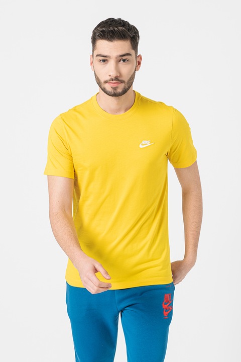 Nike, Tricou de bumbac cu broderie logo Sportswear Club, Galben, XL