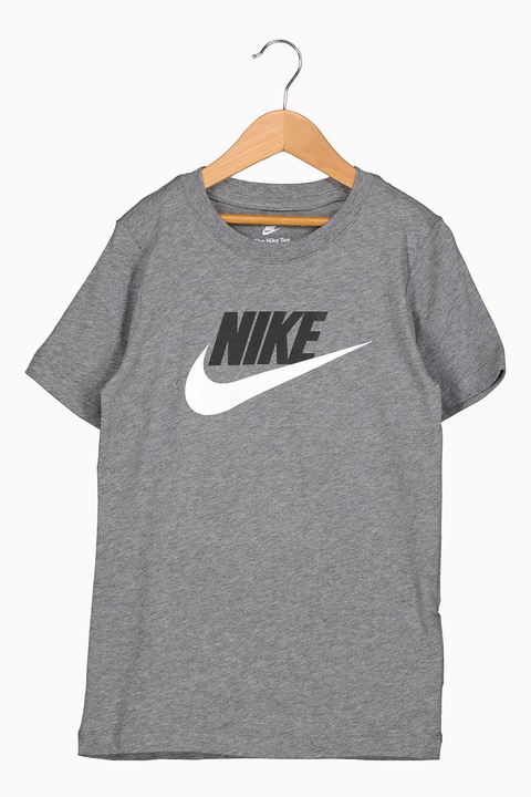 Nike, Futura logómintás pamutpóló, Melange szürke, 128-137 CM