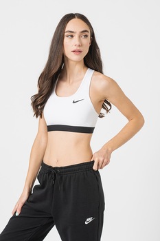 Nike - Тренировъчно бюстие Swoosh със средна поддръжка, Бял/Черен