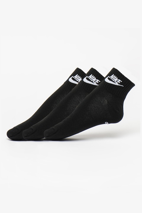 Nike, Унисекс чорапи Essential с лого - 3 чифта, Черен