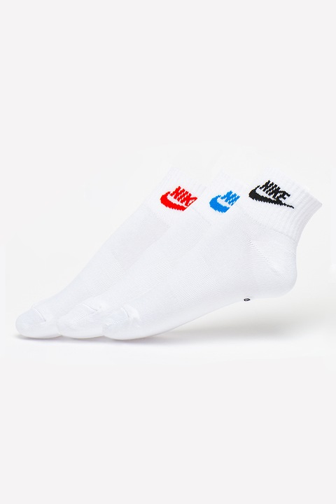 Nike, Унисекс чорапи Essential с лого - 3 чифта, Бял