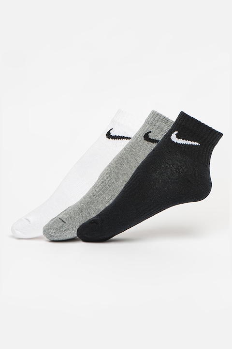 Nike, Set de sosete unisex din material usor, cu tehnologie Dri-Fit Everyday - 3 perechi, Negru/Alb/Gri inchis, M