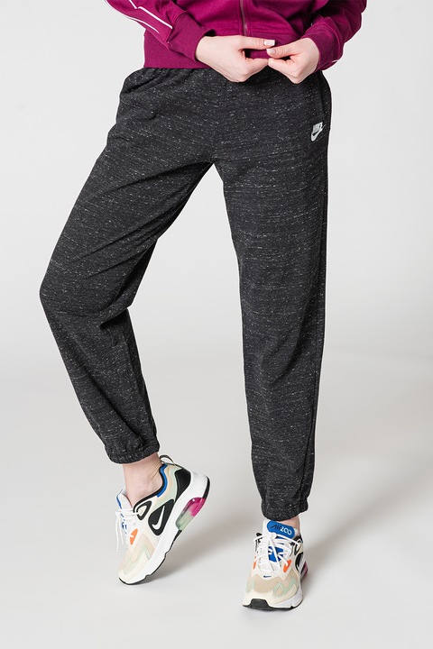 Nike, Спортен панталон Gym Vintage с джобове встрани, Меланж тъмно сиво