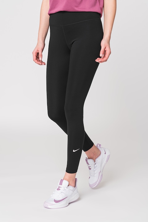 Nike, Фитнес клин One с Dri-fit и висока талия, Черен
