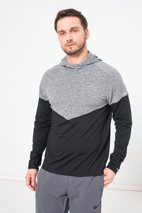 Nike, Hanorac cu tehnologie Therma-FIT pentru alergare Run Division, Negru/Gri melange