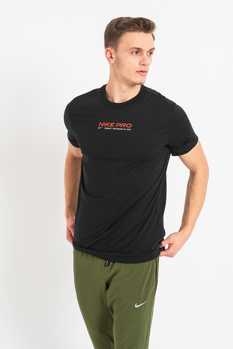 Nike, Tricou cu imprimeu logo si tehnologie Dri Fit pentru fitness, Rosu/Negru