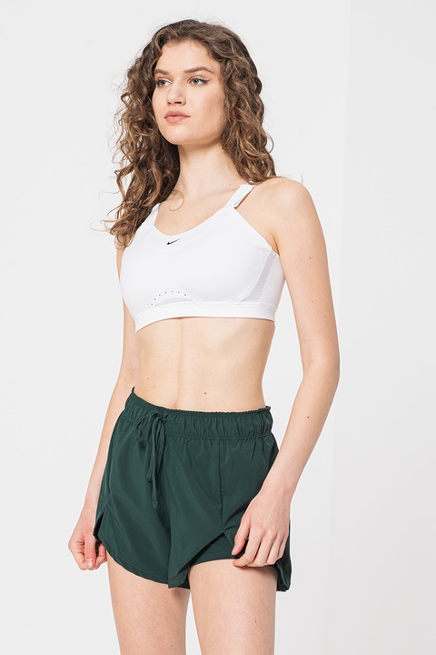 Nike, Спортно бюстие Alpha с Dri-FIT и лого, Бял, XL-C-E