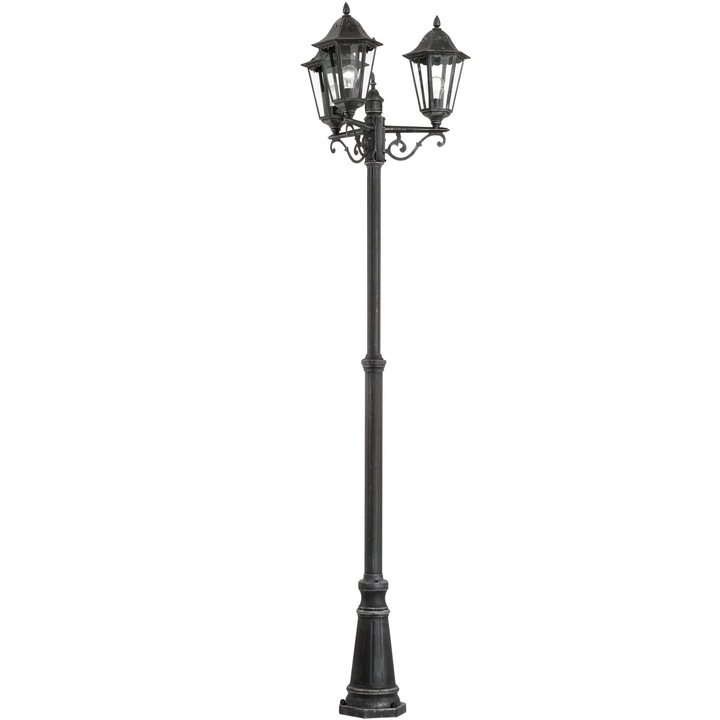 Stalp exterior Navedo, EGLO, E27, 3x60W, aluminiu, negru, argintiu patinat, sticla, 220 x 56 x 23 cm, IP44