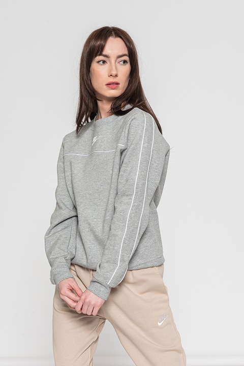 Nike, Bluza sport cu decolteu la baza gatului si garnituri contrastante, Gri melange