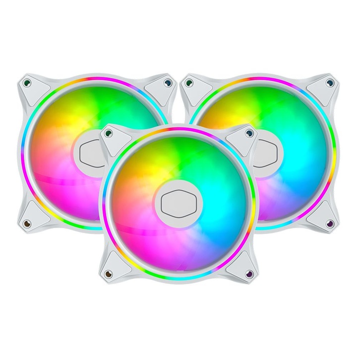 Set 3 ventilatoare Cooler Master MasterFan MF120 Halo 3 in 1 White Edition