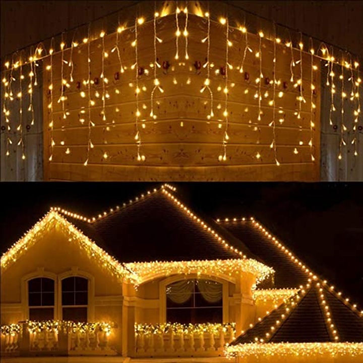 Новогодишни лампички, Коледна завеса, Топла светлина, 300см х 60см