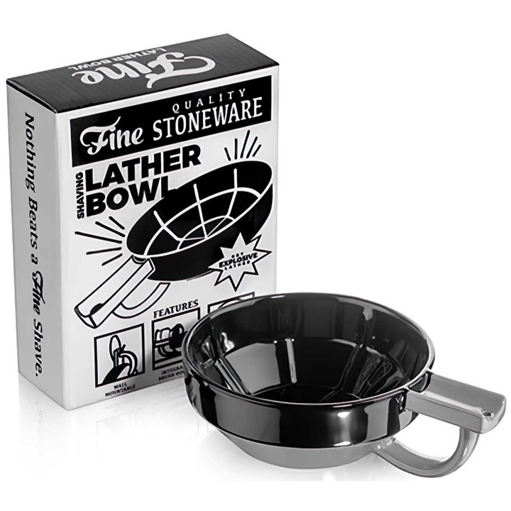 Bol pentru barbierit Fine Accoutrements, Portelan, Negru/Gri