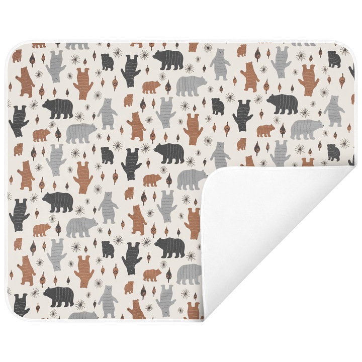 Aleza Absorbanta si Impermeabila FizioTab®, Lavabila si Refolosibila, pentru Schimbat Scutecul Bebelusului, 80x100 cm, Ursi