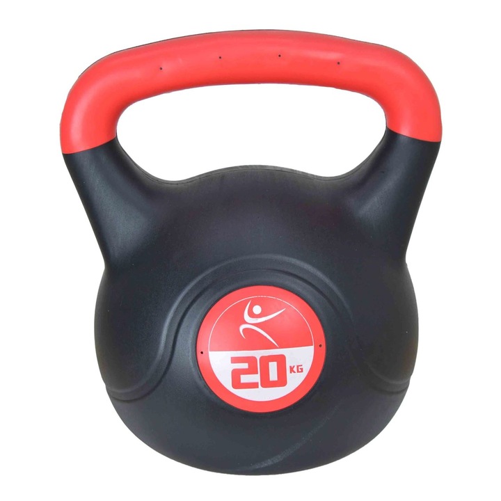 Gantera kettlebell 20 kg, DHS, rosu-negru, vinil, 28 x 16 x 21 cm