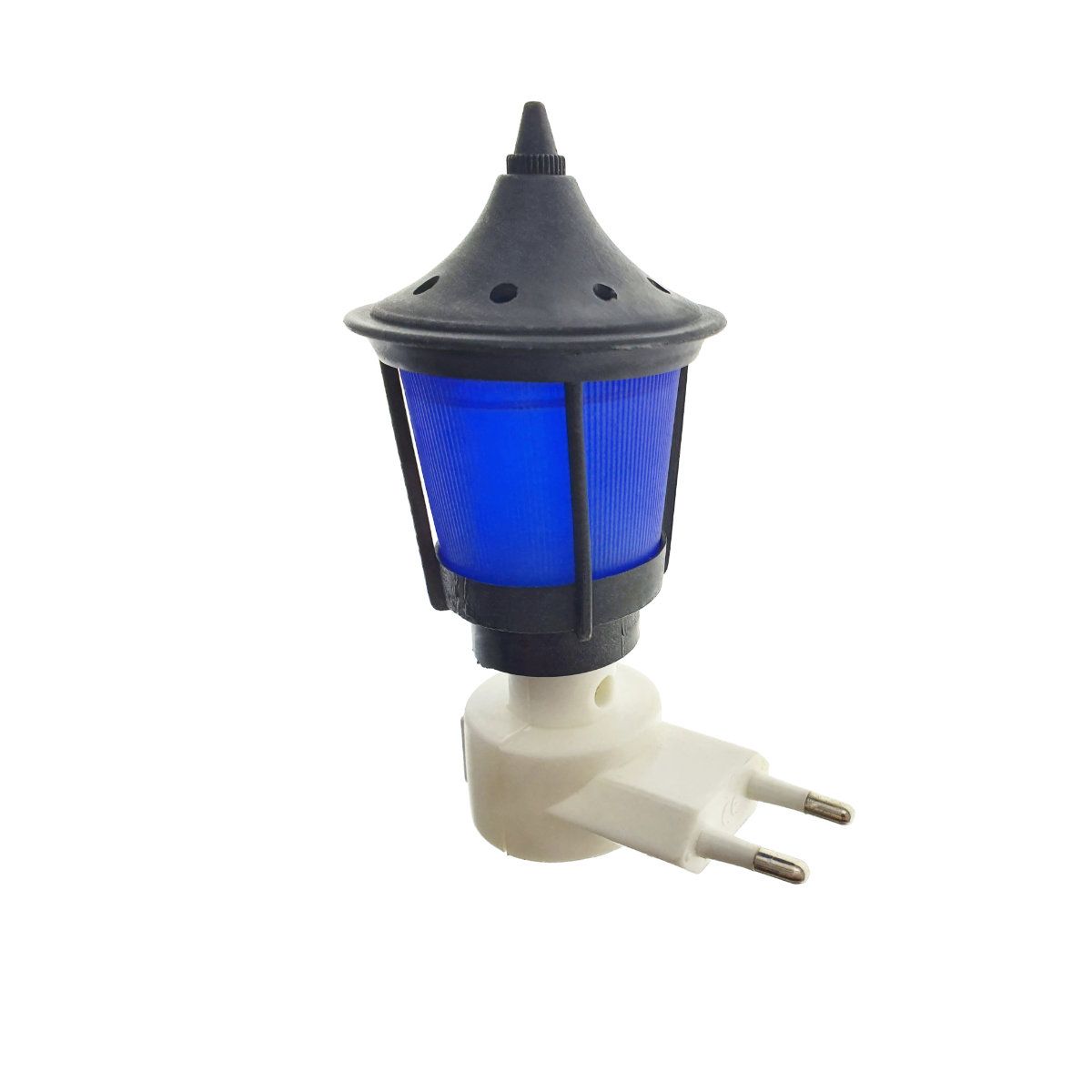 Lampa de veghe cu design de felinar, buton on/off, 164x87x80 mm, 220v, 10 W, plastic, Negru-Albastru, TCL-BBL3702