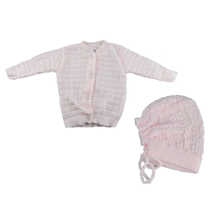 Set 2 piese bluza si caciula pentru fete Mini Junior KN3-R-56, Roz 56 CM