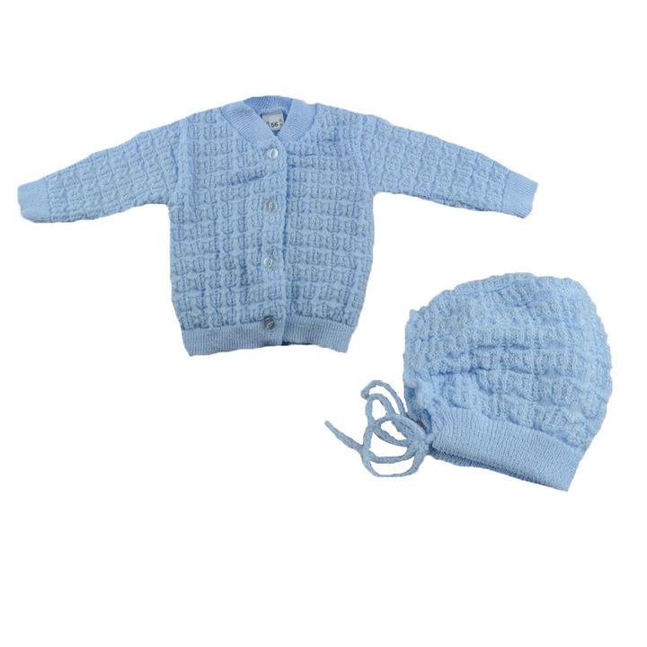 Комплект от 2 части блуза и шапка за момче Mini Junior KN3-AL-56, Син 56 СМ