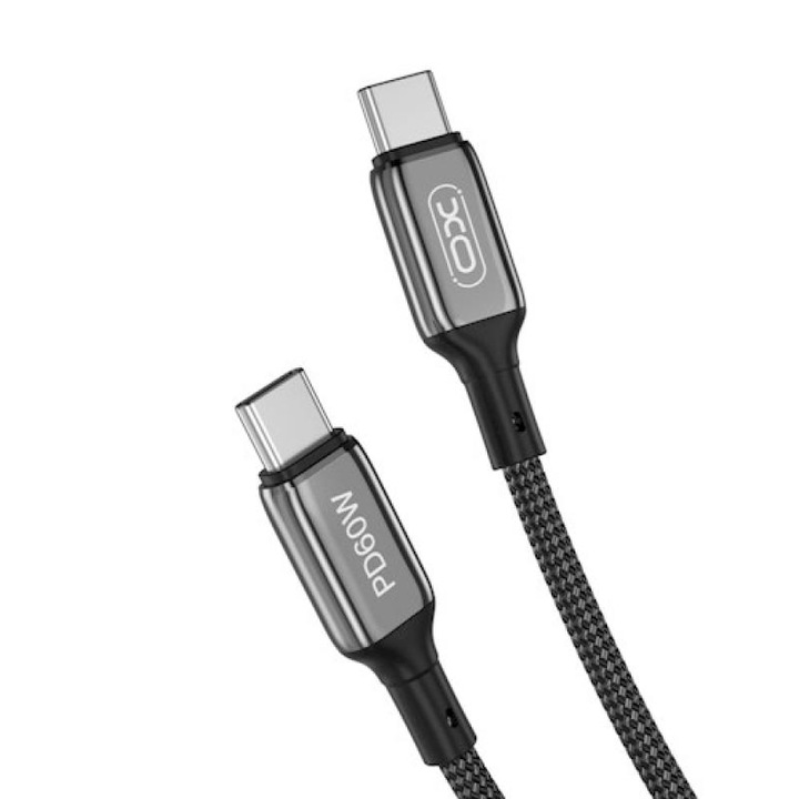 Кабел за зареждане и трансфер на данни XO NB-Q180B, 2X USB TYPE-C, 3A, 60W, 1M, ЧЕРЕН