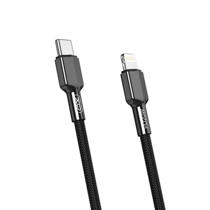 Кабел за зареждане и трансфер на данни XO NB-183A, USB Type-C/Lightning, Power Delivery 20W, 2.2A, 1m, Черен