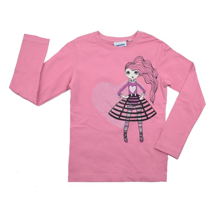 Bluza cu maneca lunga pentru fete Wendee DK101184-1R-122, Roz 122 CM