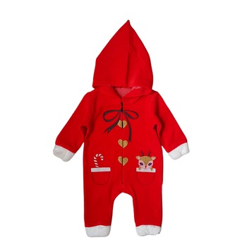 Salopeta bebe de catifea cu motive de Craciun, varsta 3 luni, 62 cm, Rosu Salopeta bebe de catifea cu motive de Craciun, varsta 3 luni, 62 cm, Rosu