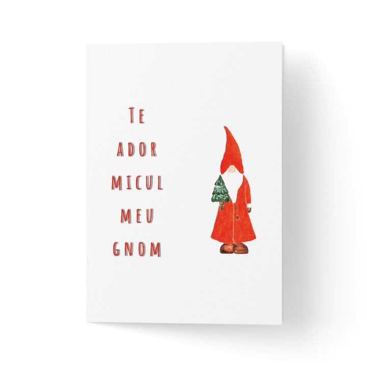 Karácsonyi üdvözlőlap borítékkal, prémium texturált papír - kis gnóm