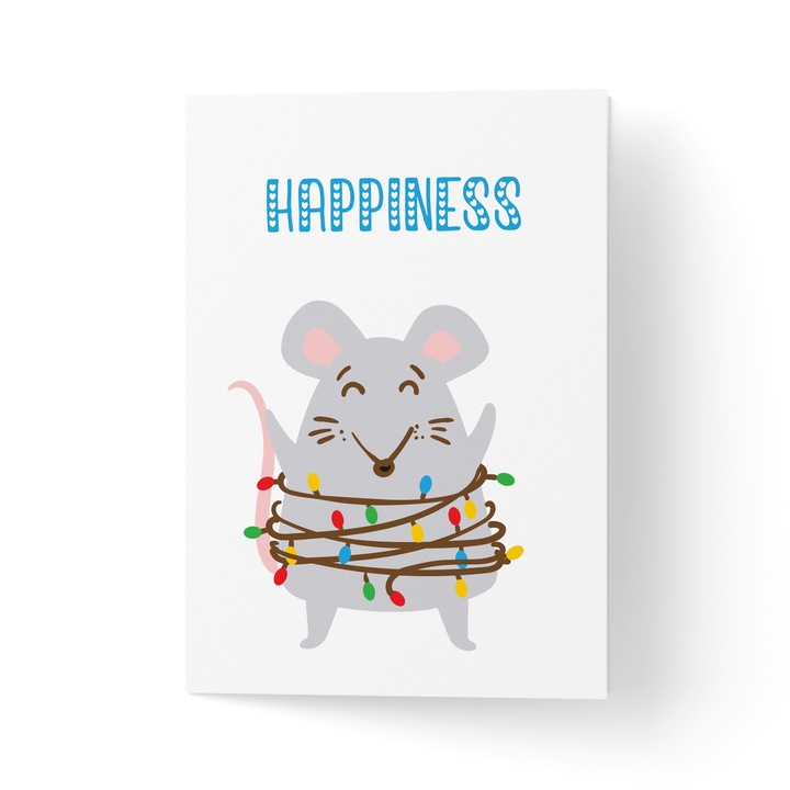 Karácsonyi üdvözlőlap borítékkal, prémium texturált papír - egér fényekkel