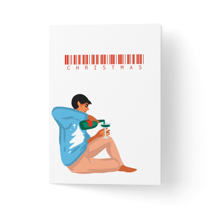 Karácsonyi üdvözlőlap borítékkal, prémium texturált papír - karácsonyi vonalkód