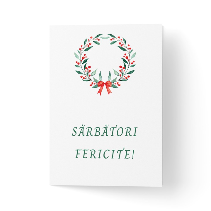 Üdvözlőlap borítékkal, prémium texturált papír - karácsonyi koszorú