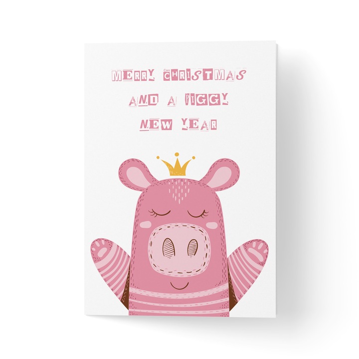 Karácsonyi kártya borítékkal, prémium texturált papír - malacka újév
