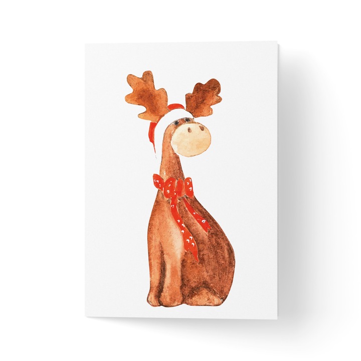 Karácsonyi üdvözlőlap borítékkal, prémium texturált papír - akvarell rénszarvas