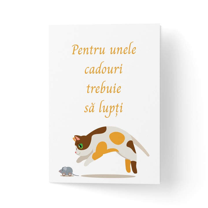 Üdvözlőlap borítékkal, prémium texturált papír - macska és egér