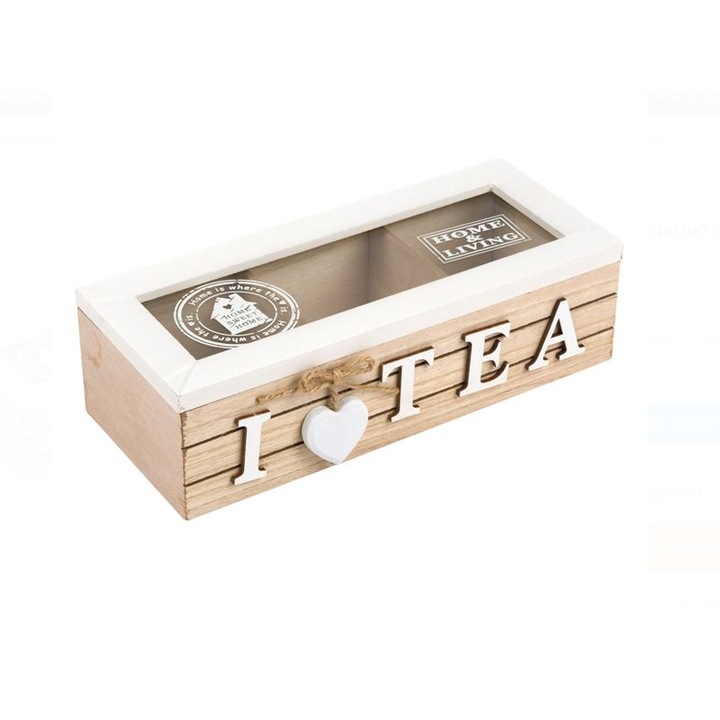 Cutie din lemn pentru ceai cu 3 compartimente, 24x10x7 cm