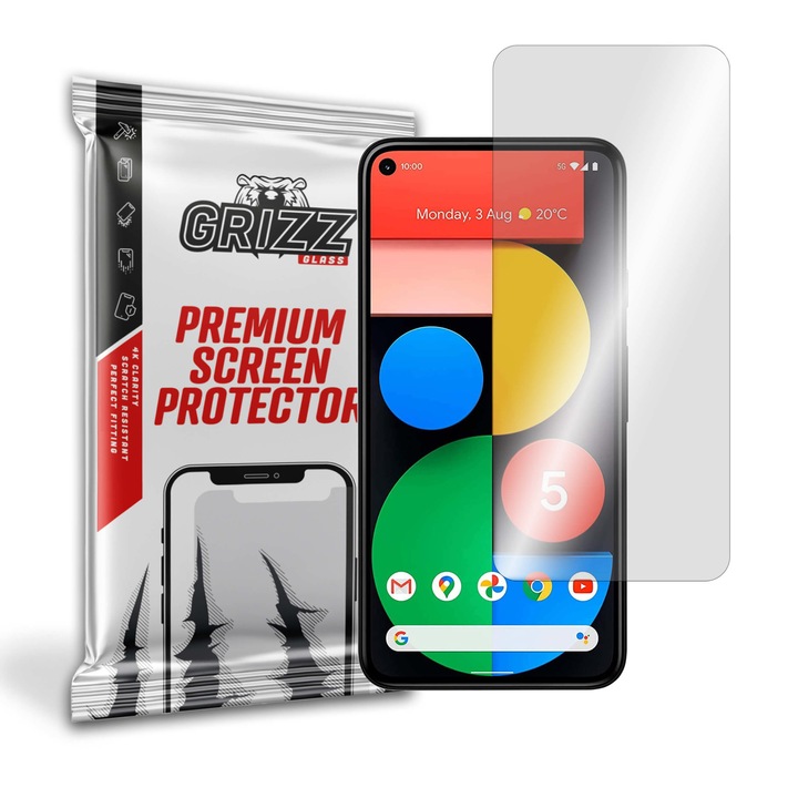 Folie de protectie Grizz Glass, Sticla hibrida, Compatibil Google Pixel 5 5G, Transparent