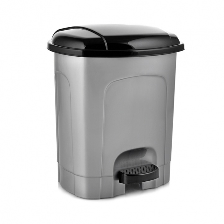 Cos de gunoi cu pedala, Plastic, 5.5 L, Gri/Negru