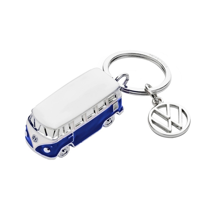Volkswagen kulcstartó, VW T1 Bulli, Volkswagen logó, 3D címke, VW35