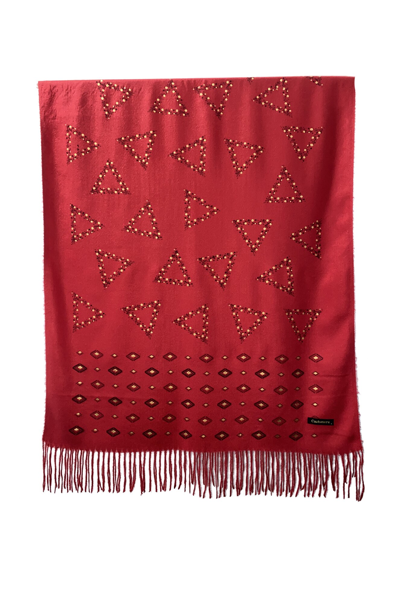 Esarfa dama din 100& casmir, cu imprimeu geometric, 180X70cm, rosu