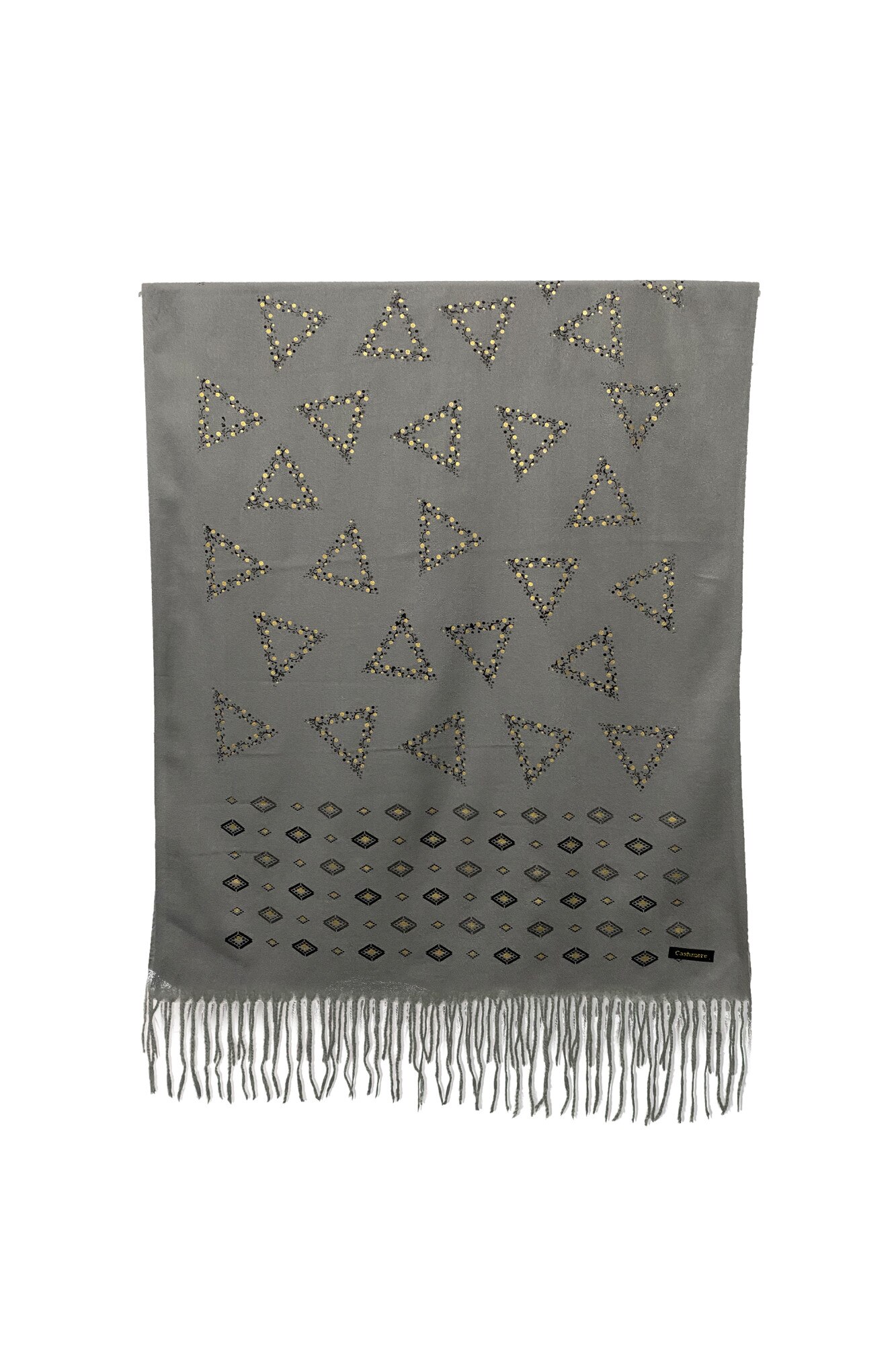 Esarfa dama din 100& casmir, cu imprimeu geometric, 180X70cm, gri