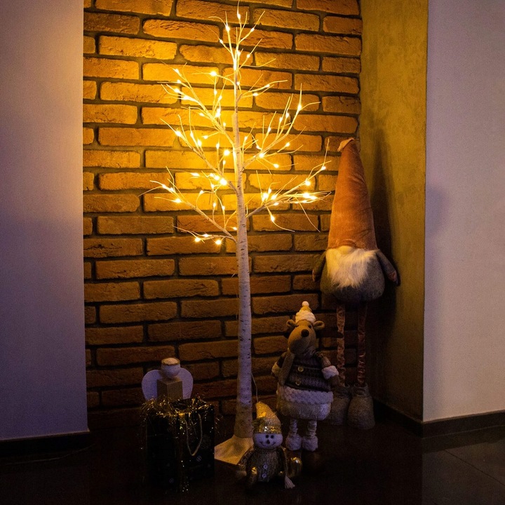 Pom decorativ luminat pentru Craciun, pentru interior/exterior, inaltime 210cm, 144 leduri cu lumina alb cald