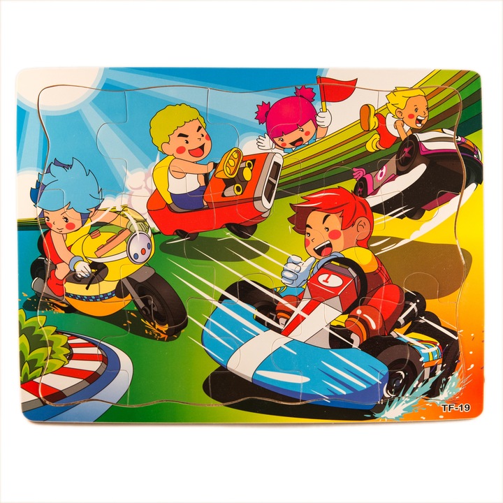 Fa puzzle, gyerekek és autók, 15 db, 7 játék