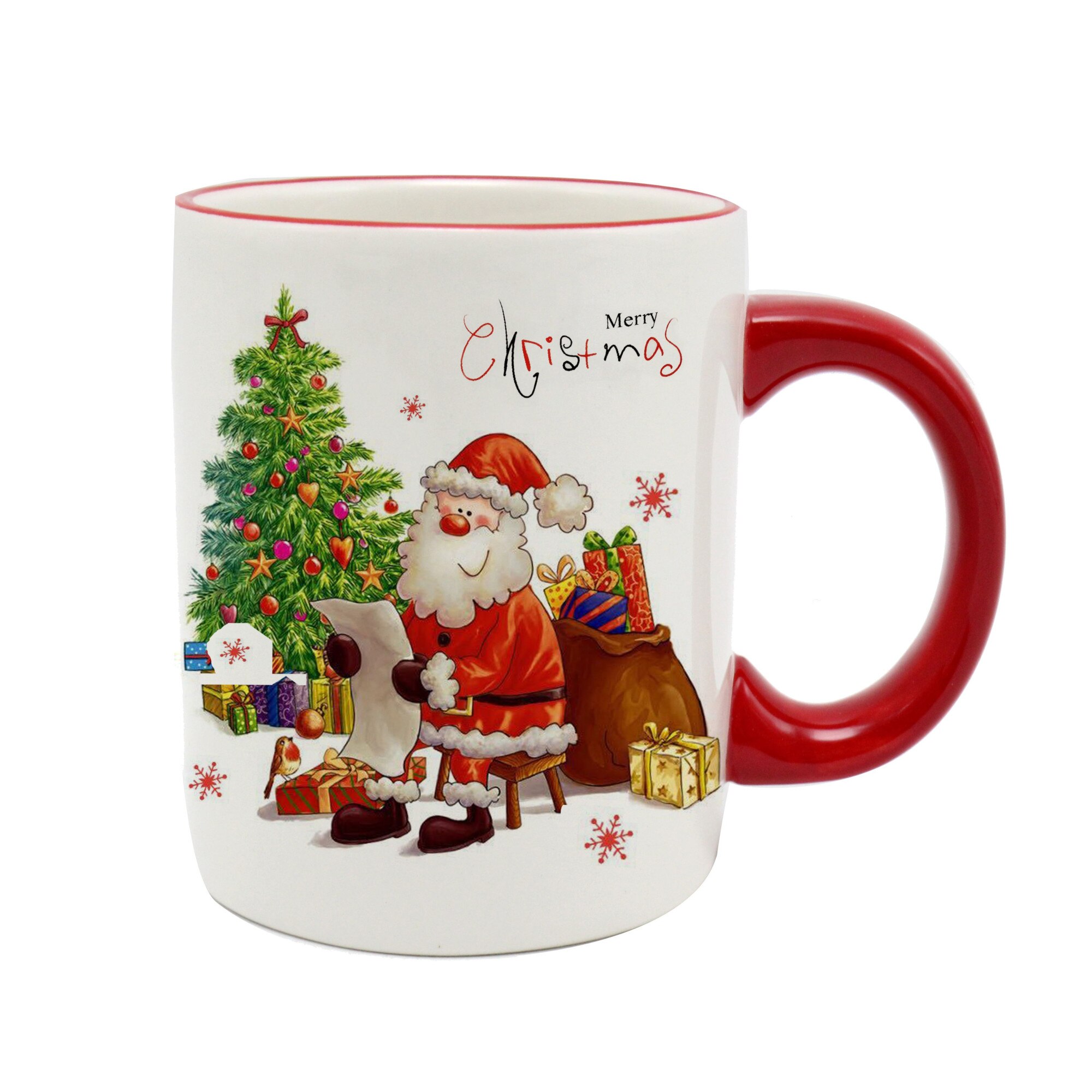 Cana HC118-H64, model Craciun, ceramica, alb si rosu, 300 ml