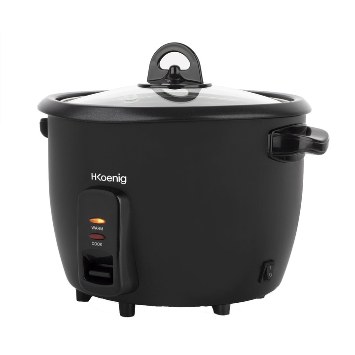 Aparat de gatit orez H.Koenig, ORYZA8, capacitate 1.8 l, 10 portii de orez, functie de pastrare la cald, acoperire antiaderenta, oprire automata, fara BPA, curatare usoara, negru