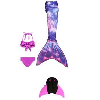 Set 4 piese Costum de baie Model Sirena, include si Inotatoarea pentru fixarea cozii, Albastru/Mov Set 4 piese Costum de baie Model Sirena, include si Inotatoarea pentru fixarea cozii, Albastru/Mov