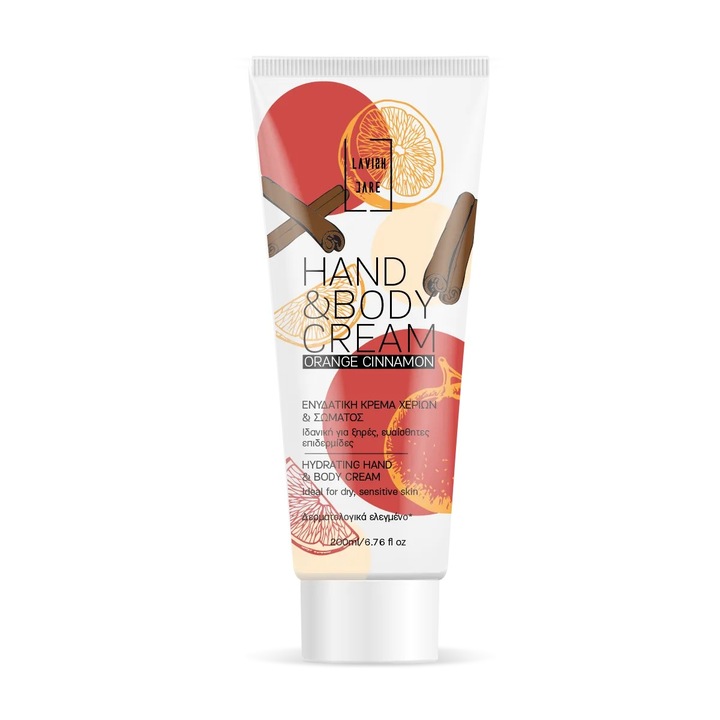 Хидратиращ Крем за Ръце и Тяло, Lavish Care, Hand & Βody Cream Orange and Cinnamon, С Аромат на Канел и Портокал, 200 мл