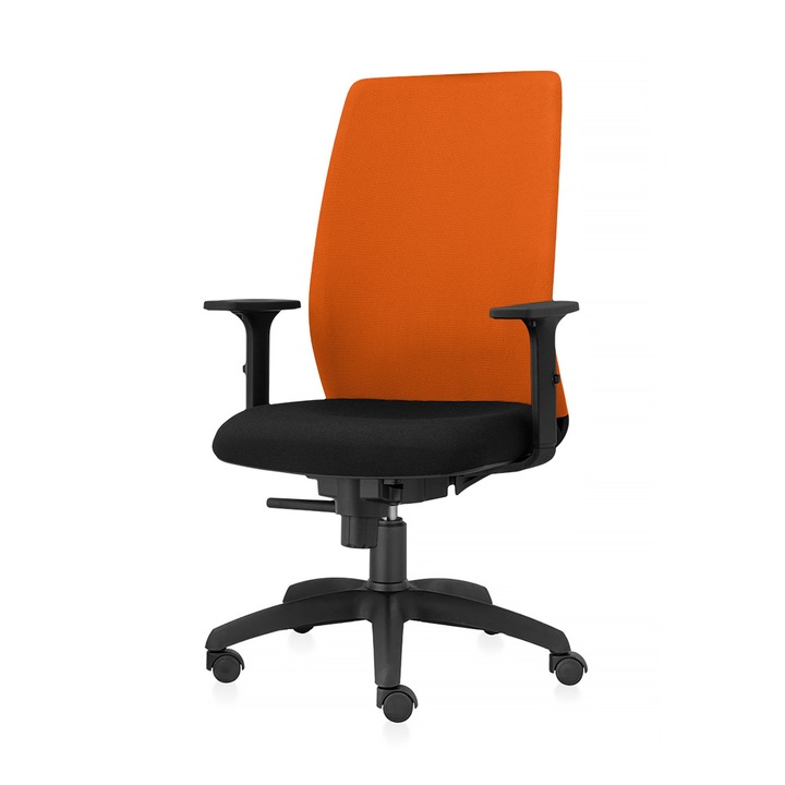 Scaun ergonomic de birou TRAFFIC CHAIRS CONCEPT NET ECO, sezut Negru, spatar tip NET PORTOCALIU, brate reglabile, mecanism multiblock, suport lombar reglabil