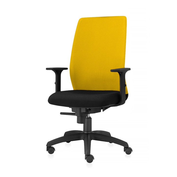 Scaun ergonomic de birou TRAFFIC CHAIRS CONCEPT NET ECO, sezut Negru, spatar tip NET GALBEN, brate reglabile, mecanism multiblock, suport lombar reglabil