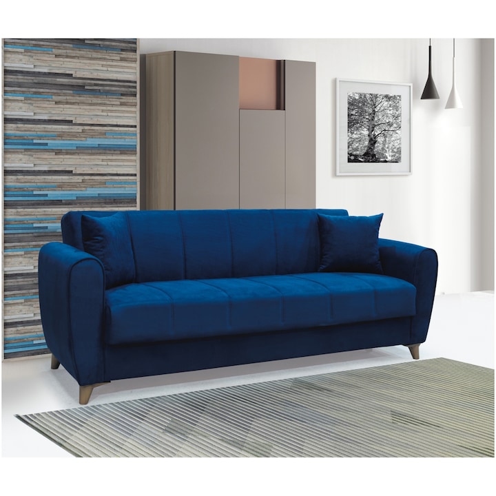 Разтегателен диван с ракла за съхранение Paris Modella, 215x80x80 см, Син