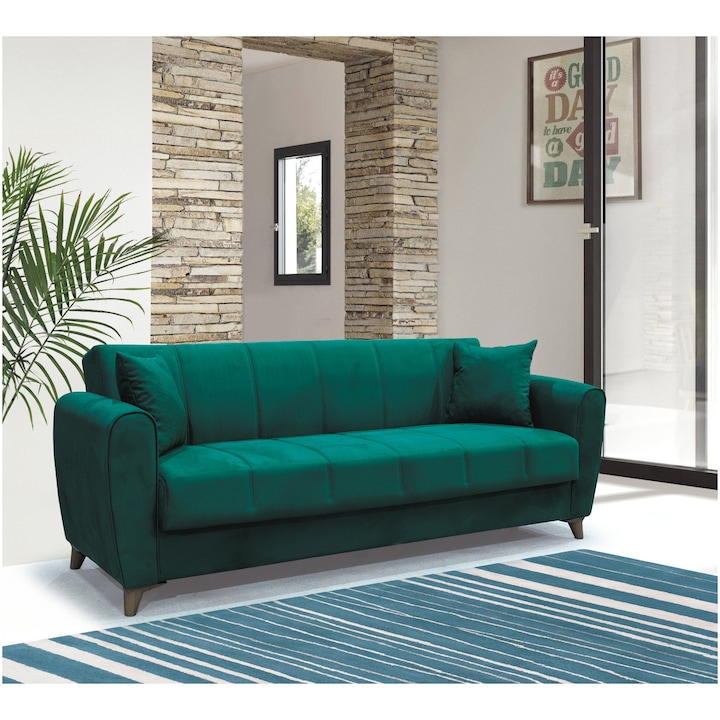 Разтегателен диван с ракла за съхранение Paris Modella, 215x80x80 см, Зелен