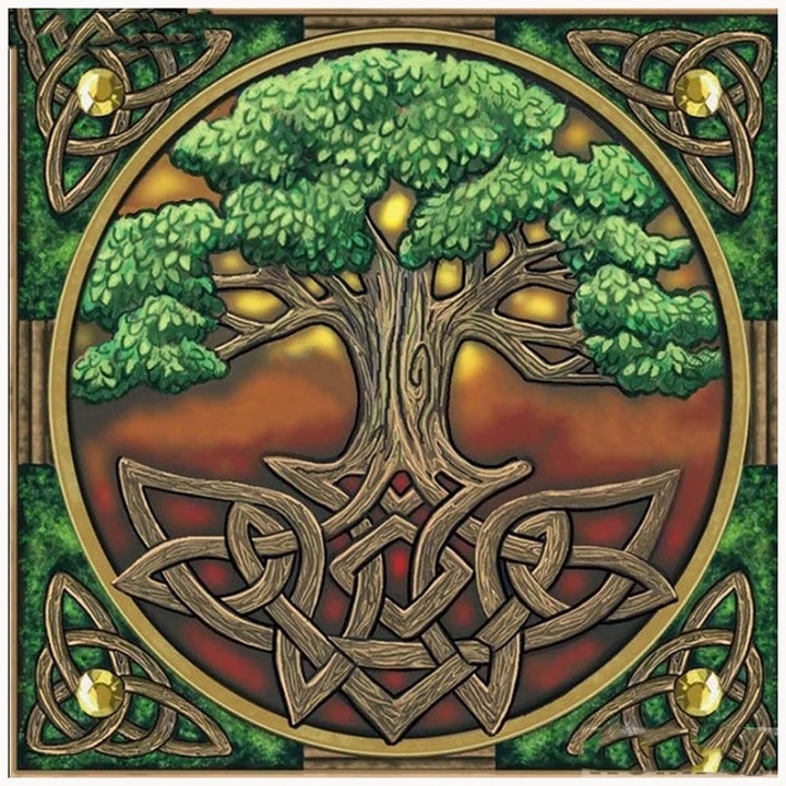 Set broderie cu diamante GIEAAO 5D, Model Copac, 12 x 16 inci, Multicolor