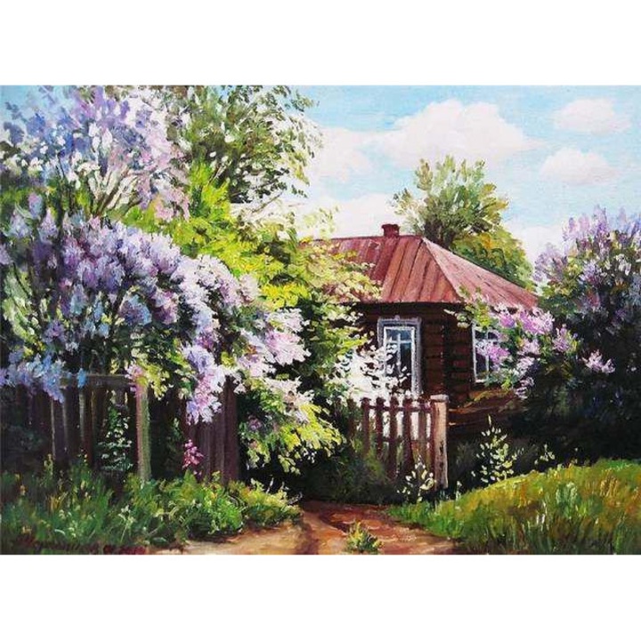 Set broderie cu diamante GIEAAO 5D, Model Courtyard Landscape, 12 x 16 inci, Multicolor